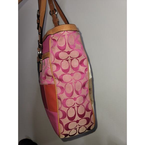 Coach Patchwork Signature Tote Pink Blue F14653 - Picture 5 of 8